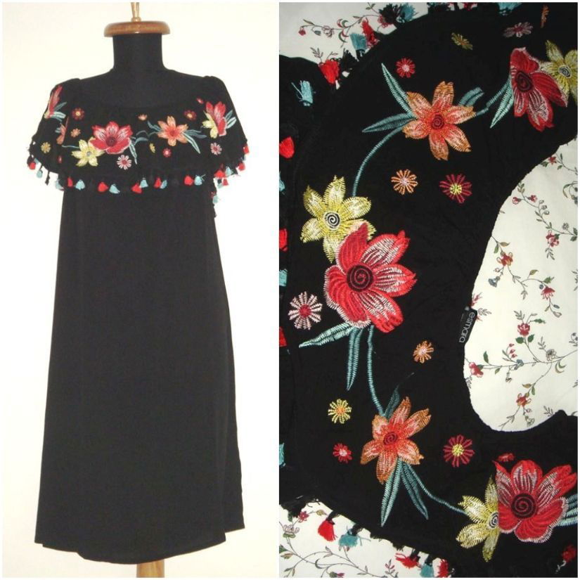 Rochie noua, din vascoza, cu broderii florale si ciucurasi