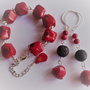 Set cercei si bratara din coral - red & black