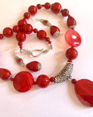 RUBY DROPS-agate,perle Mallorca,argint tibetan
