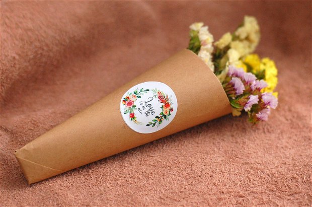 Stickere Personalizabile +hartie kraft pentru conuri confetti, flori uscate, snacks-uri