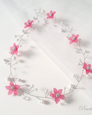 Accesoriu par coronita mireasa delicat cu flori roz