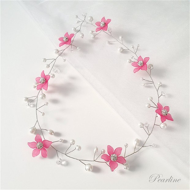 Accesoriu par coronita mireasa delicat cu flori roz