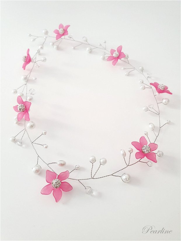 Accesoriu par coronita mireasa delicat cu flori roz