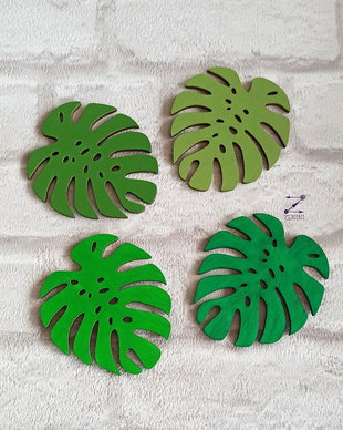 Coaster frunza monstera, suport pahar monstera, set coastere monstera, suporti pahar frunze, coaster verde