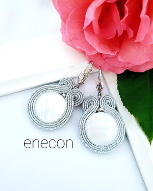Cercei argintii soutache cu sidef