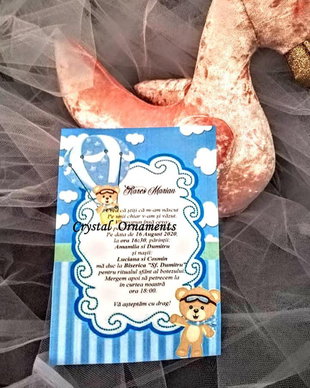 Invitatie botez ursulet cu balon cu aer cald