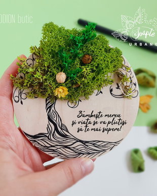 Magnet copacul vietii cu licheni stabilizati personaliat cu text handmade