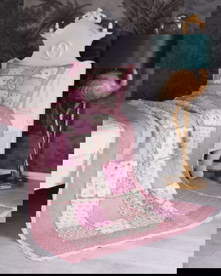 Pled roz cu alb  din bumbac cu model deosebit