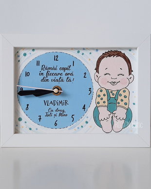 Ceas pictat manual handmade personalizat cu mesaj bebelus