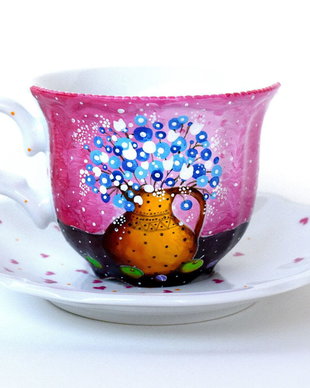 Ceasca cu Farfurie - Nature & Colors Collection/Portelan pictat/Familie/Cadou Aniversare/Boho Chic/Creatie Unicat