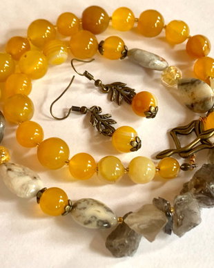 DISCREET YELLOW-agate,cuarț fumuriu,murano,bronz