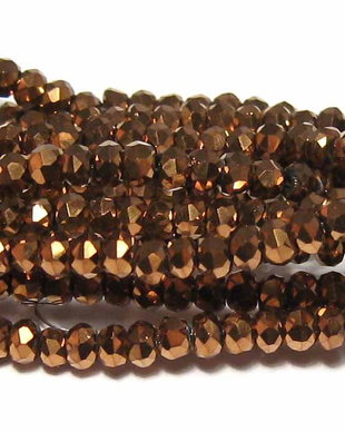 Cristale din sticla, rondelle, 4x3 mm, cupru