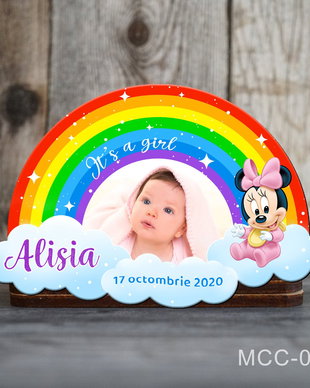 Magneti marturii botez decupati curcubeu pentru fetite - Minnie Mouse