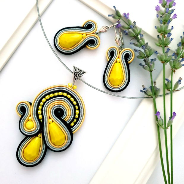 Set soutache gri cu galben