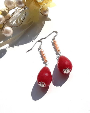 Cercei red jad&perle