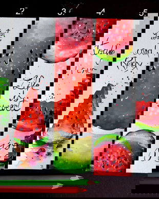 Semne de Carte - Pepene Rosu, Fructe, Carti, Pictura in Acuarela, Cadou Original, Carte - Nature & Colors Collection