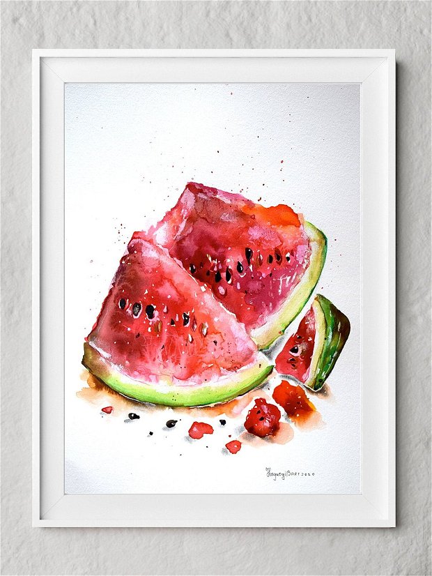 Watermelon - Pictura Originala in Acuarela - Kitchen Wall Art Collection