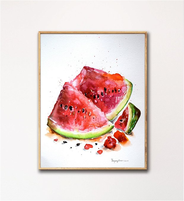 Watermelon - Pictura Originala in Acuarela - Kitchen Wall Art Collection