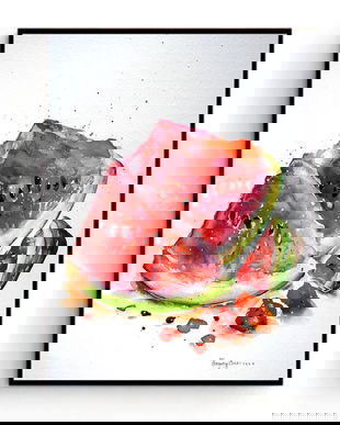 Watermelon - Pictura Originala in Acuarela - Kitchen Wall Art Collection