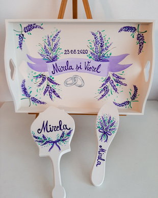 Set pentru Mireasa cu Lavanda, pictat manual