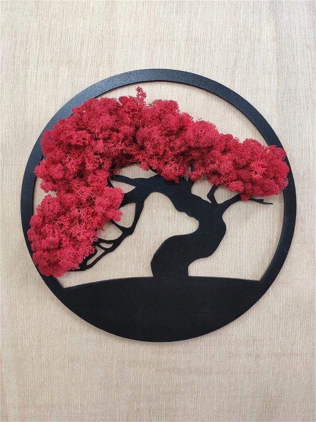 Decoratiune Bonsai din licheni rosii