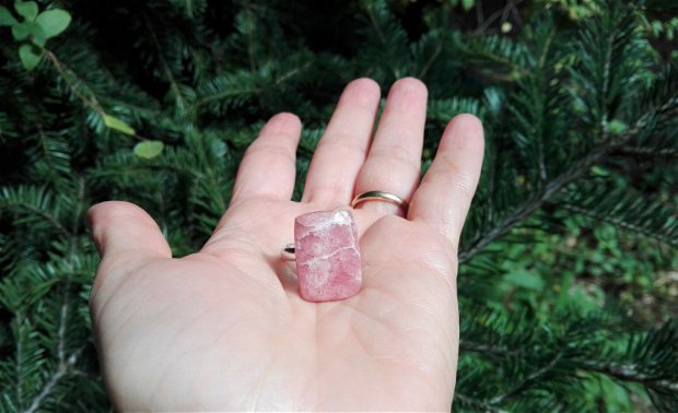 Inel Rodocrozit si Argint 925 - IN816 - Inel pietre semipretioase, inel roz, inel reglabil, inel dreptunghiular, cadou romantic, cristale vindecatoare