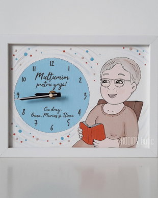 Ceas bunica pictat manual personalizat cu text