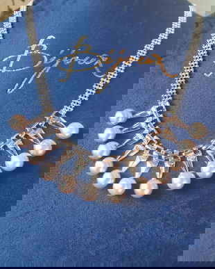 FABULOS COLIER GOLDFILLED AUR ALB 18 KT SI PERLE NATURALE ROZ ITALIA