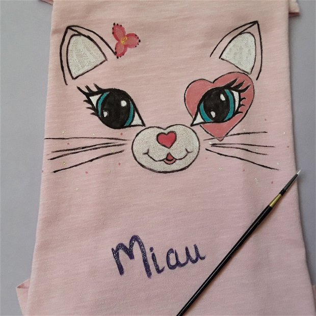 Tricou pentru copii pictat cu pisicuta