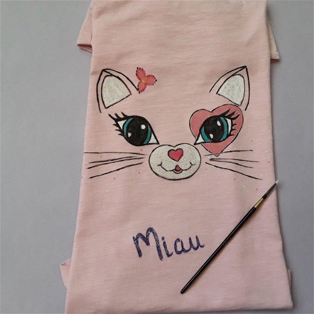 Tricou pentru copii pictat cu pisicuta