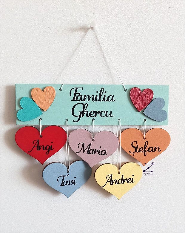Ornament familie, decoratiune membrii familiei, ornament personalizat familie, ornament inimi, decoratiune inimioare