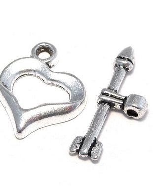 Inchizatoare toggle, argintiu antichizat, 18x8 mm