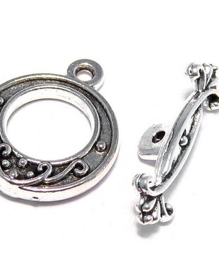 Inchizatoare toggle, argintiu antichizat, 19.5x16 mm