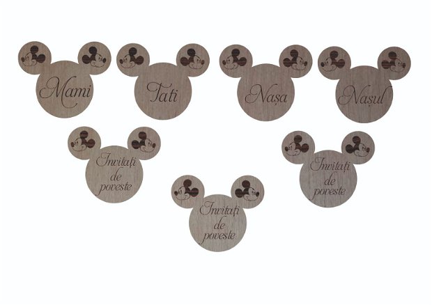 Cocarde personalizate Mickey tip brosa, Lemn, 5 cm