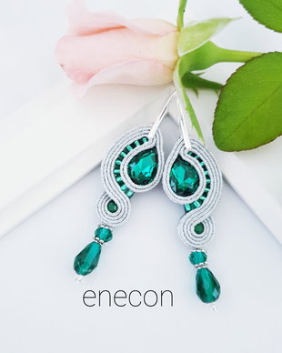 Cercei emerald-silver soutache
