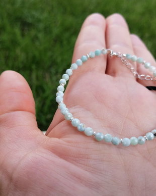 Brățară larimar natural 100%,sfere fațetate 2-3 mm