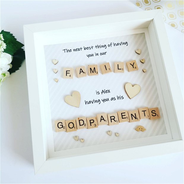 Rama Family Godparents | Ramă decor pentru nașii de botez | Cadou pentru nașii de botez | Ramă personalizată | Mesaj personalizat