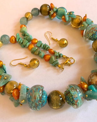 TURQOUISE OCEAN-murano,perle,amazonit,turcoaz