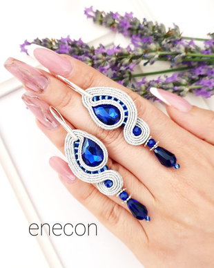 Cercei albastri-argintii soutache cu tortite din argint