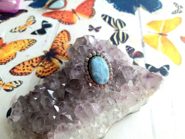 Inel cu cabochon din larimar