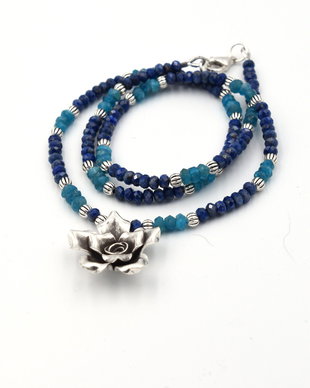 Colier din lapis lazuli, apatit si argint 925
