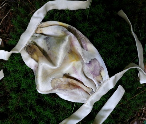 Masca din mătase naturala imprimata eco (eco printing), folosind plante