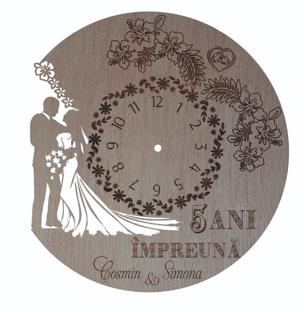 Ceas personaliza pentru aniversarea casatoriei, Lemn, 40 cm CA001