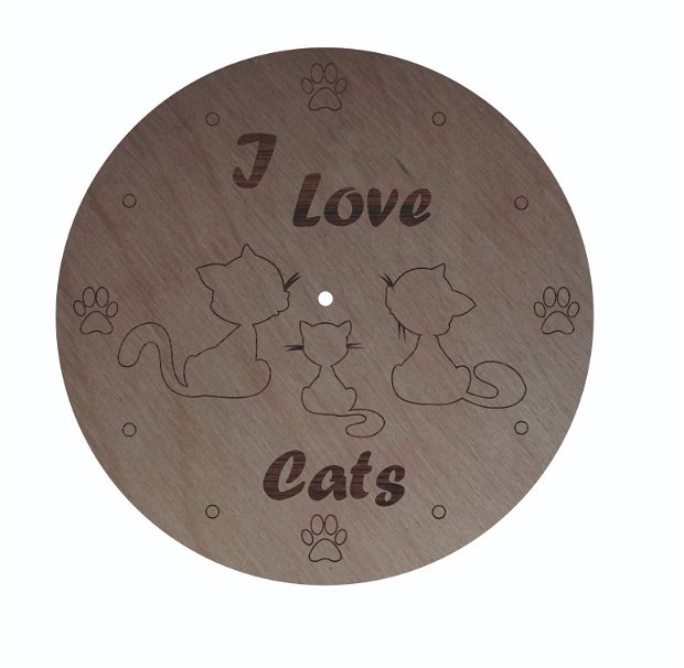Ceas personalizat pentru copii I love cats , Lemn, 40 cm, CU024
