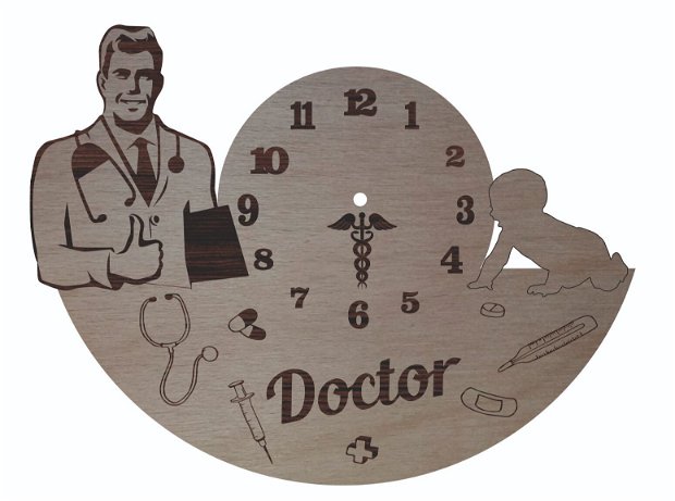 Ceas personaliza pentru doctor pediatru, Lemn, 40 cm, CDR004