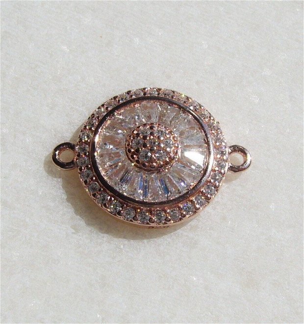 Link cu zirconii din argint .925 rodiat placat cu aur roz aprox 4x13x17.5 mm (cu anourile)
