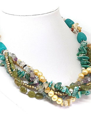 Colier multisir cu amazonit,granat verde ,apatit si jad