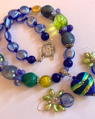 DEEP BLUE OCEAN-murano,agate,perle de cultura