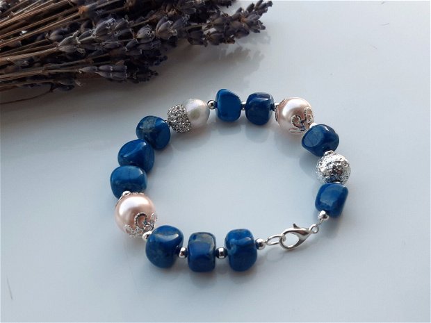 Bratara blue agat&perle