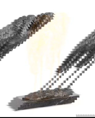 Doua pasari Marabu - statueta din bronz pe soclu din marmura